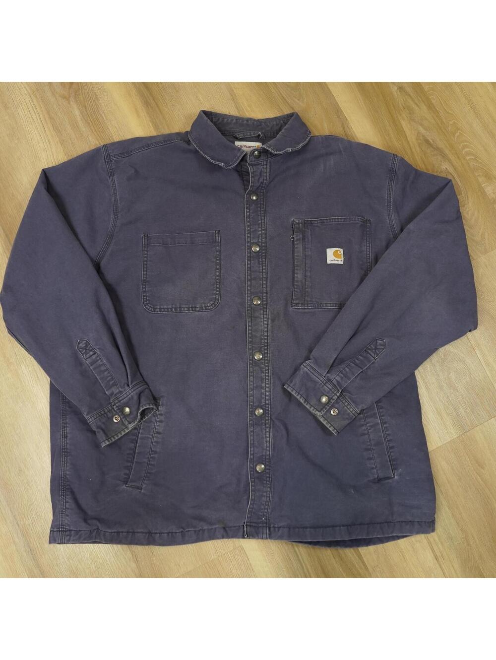 Carhartt Shirt Jacket Mens Small Gray‎ blanket Lined Canvas Snap Front 102851